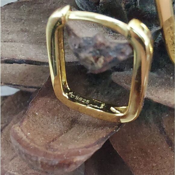 925 Sterling Silver Rectangle Gold Huggies Earrings - Picture 5 of 11